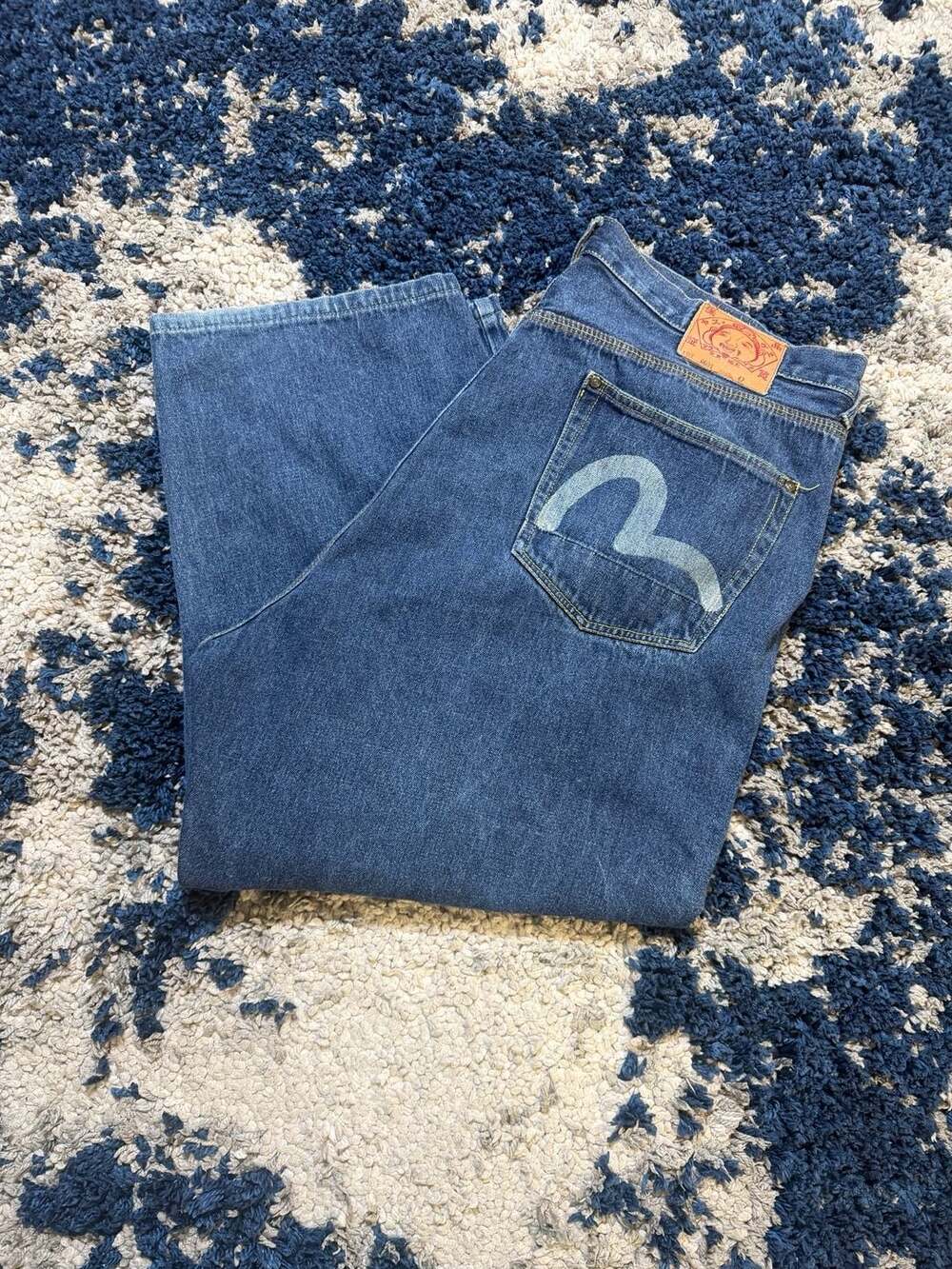 Evisu Lot 2001 Denim Jeans Size 42 Blue Seagull Logo